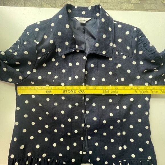 Christopher & Banks Womens Polka Dots Button Down Ruffle Blazer Jacket Black PM - Picture 9 of 9